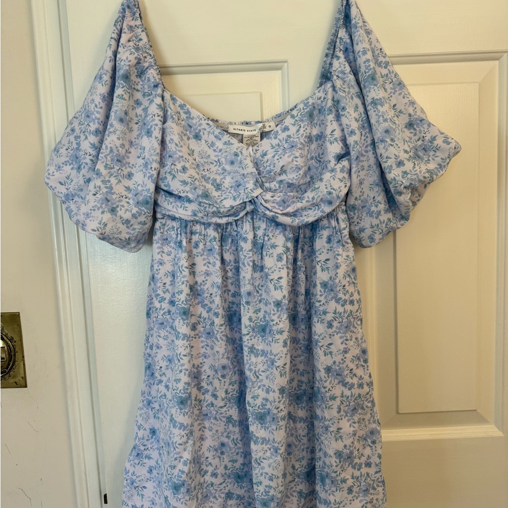 Altar'd State Blue and White midi farm style Smocked Dress